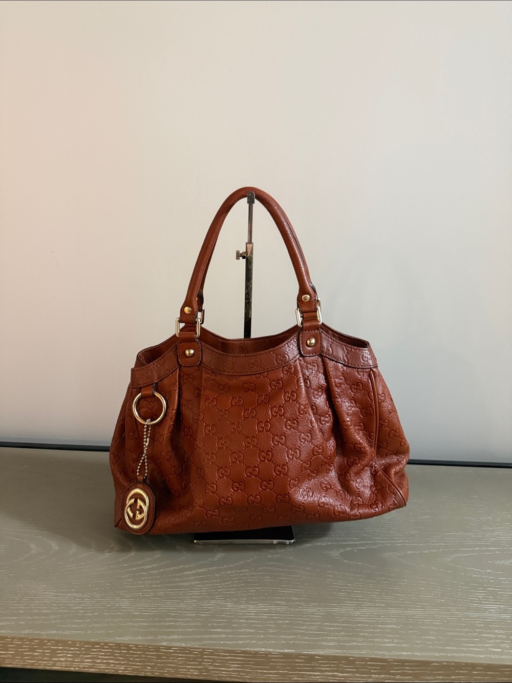Gucci Guccissima Sukey Cognac Leather Shoulder Bag -